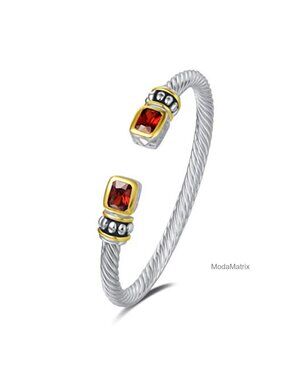Twisted Cable Wire Cuff Bangle CZ Stone Bracelet